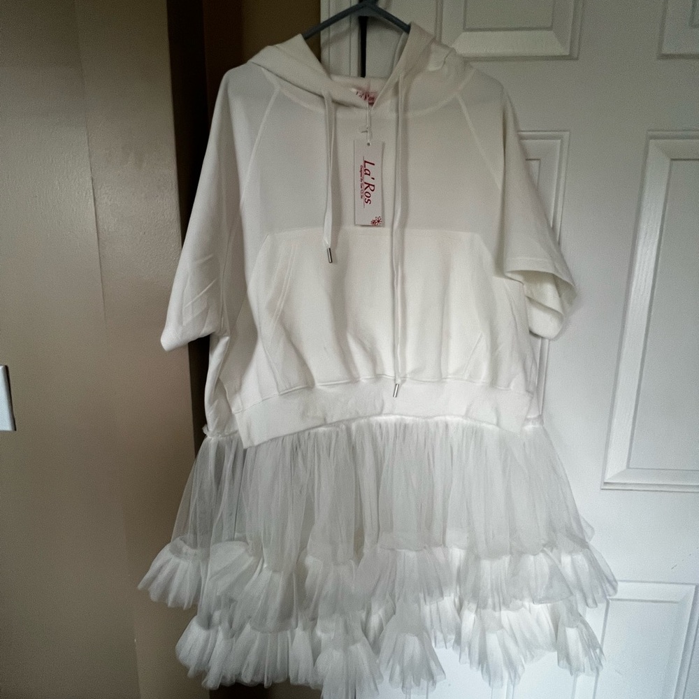 White Hoodie Dress with Tulle Skirt